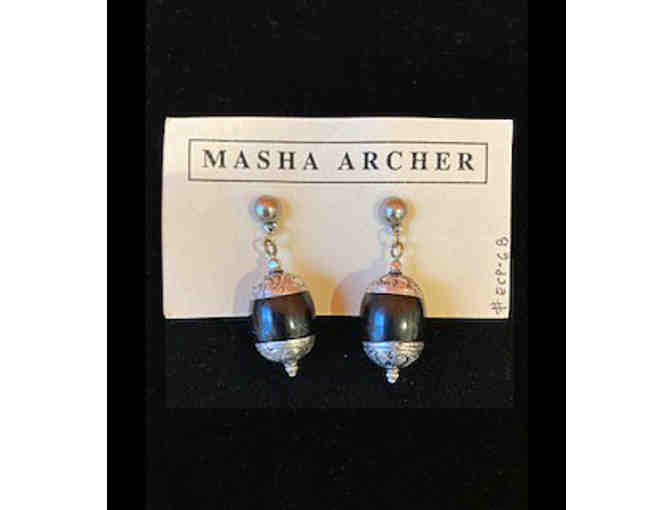 Black colored stained tree resin earrings - Photo 1