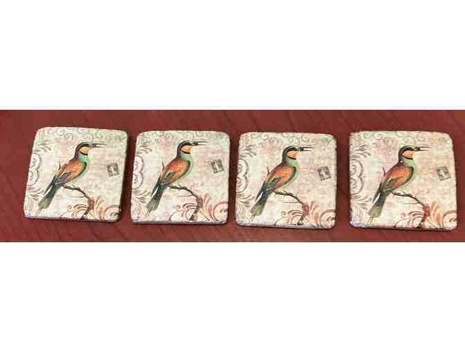4 Coasters Adobe with cork anti-scratch bottoms (bird design) - Photo 1
