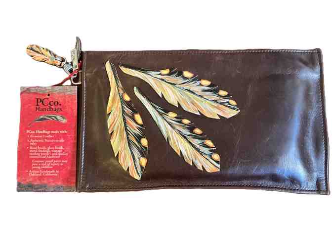Brown Clutch with feather design handmade by Pat Charley - Photo 1