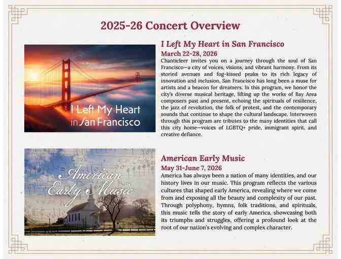 Chanticleer Tickets to either "I left my heart in SF" or "American Early Music" - Photo 1