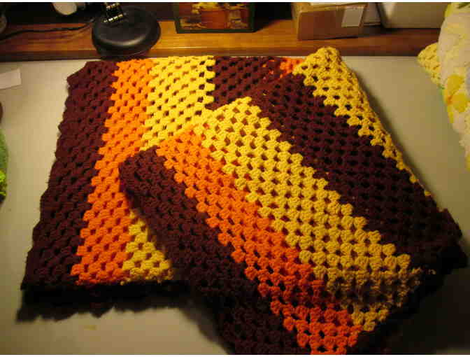 Crocheted Afghan #A (Chocolate, Orange, Yellow)