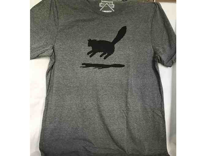 Black Cat  with Shadow Design on Gray Tee Shirt- Unisex- XLARGE - Photo 1