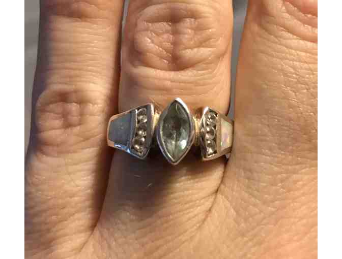 Aquamarine and Opal with White Topaz Ring in Sterling Setting