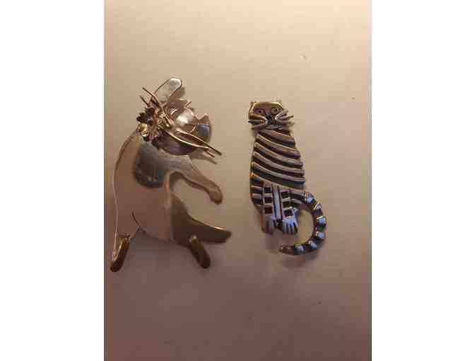 Lot of Two Sterling Cat Pins