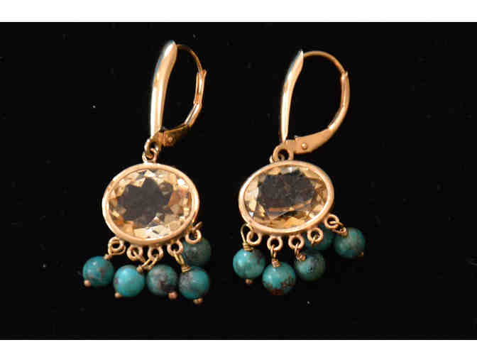 14K Gold Turquoise and Semiprecious Gemstone Earrings