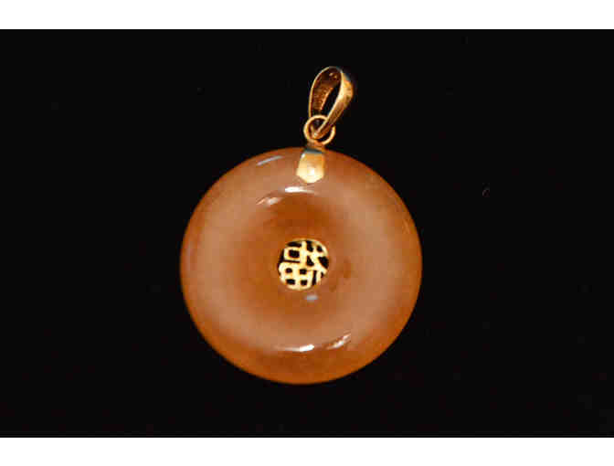 Circular Good Fortune Jade Disc Pendant with 14K Gold (Apricot)