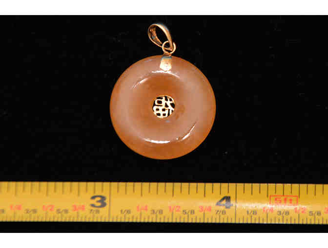 Circular Good Fortune Jade Disc Pendant with 14K Gold (Apricot)