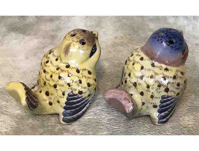 Bird Salt and Pepper Shakers and Vintage Poppy Cream Dish
