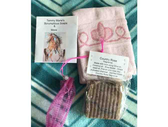 Handmade Soap and Embroidered Towel Set - Pink - Country Rose