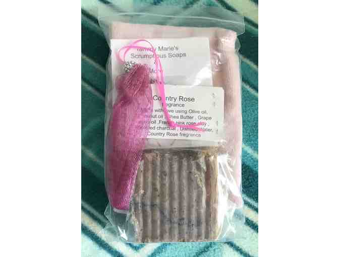 Handmade Soap and Embroidered Towel Set - Pink - Country Rose