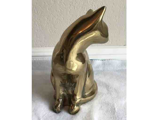 Vintage Lacquered Solid Brass Cat