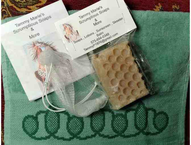 Handmade Soap and Embroidered Towel Set - Green - Milk & Honey
