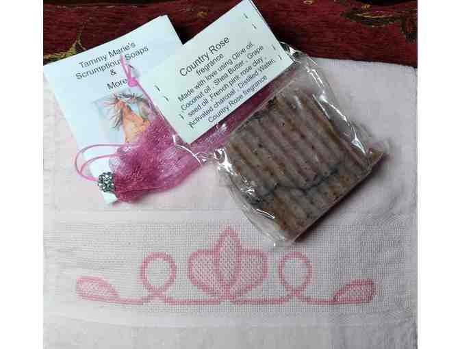 Handmade Soap and Embroidered Towel Set - Pink - Country Rose