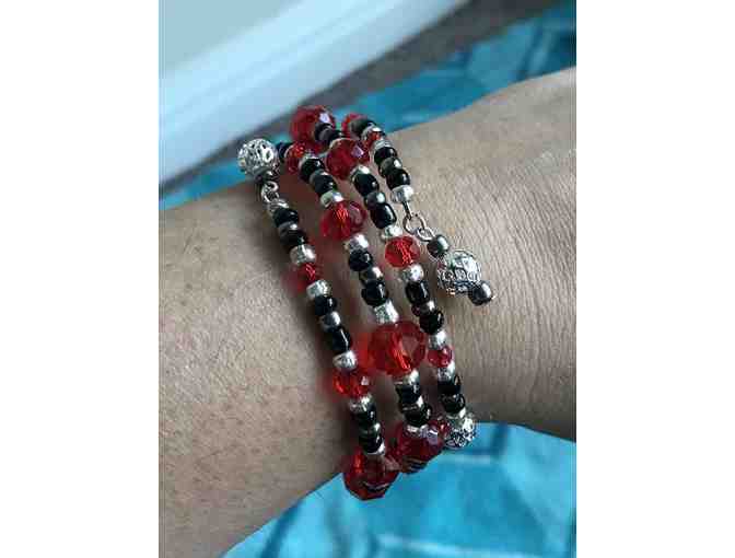 Lightweight Beaded Wrap Bracelet - Red, Black, and Silver