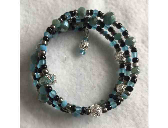 Lightweight Beaded Wrap Bracelet - Blue, Black, and Silver