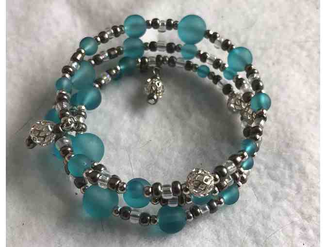 Lightweight Beaded Wrap Bracelet - Frosted Blue, Silver, and Clear