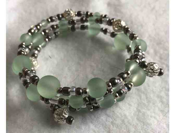 Lightweight Beaded Wrap Bracelet - Frosted Green, Silver, and Clear