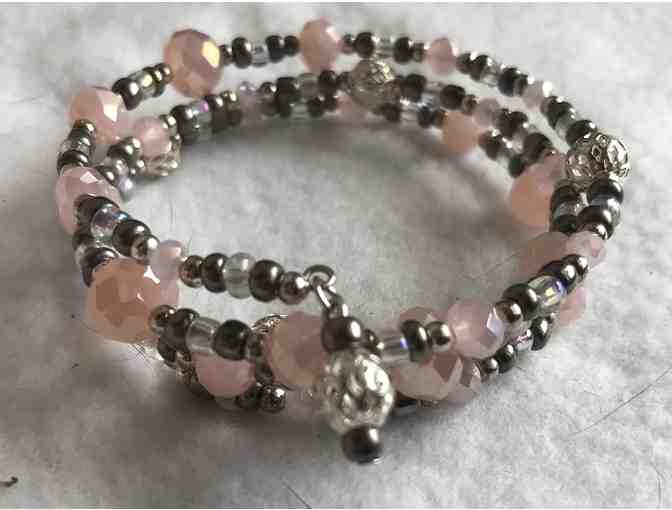 Lightweight Beaded Wrap Bracelet - Pink, Silver, and Clear