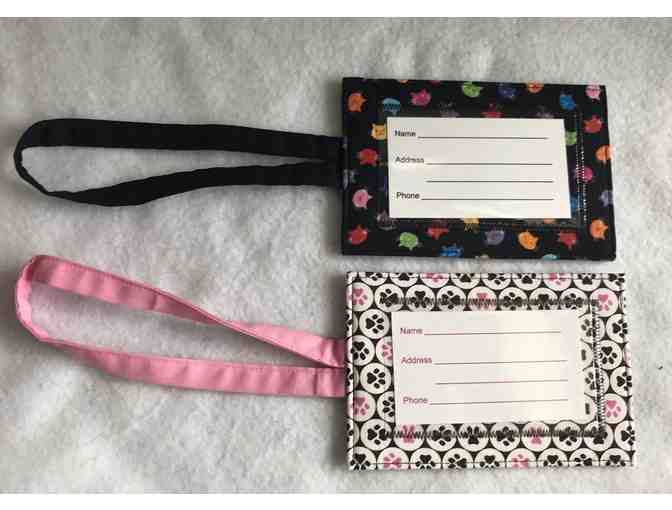 Fabric Luggage Tags - Lot of 2 - Paw Prints and Cats Multicolor