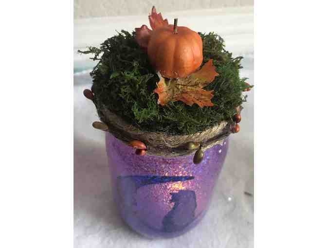 Autumn Witch Jar with Flameless Candle - Purple Cat
