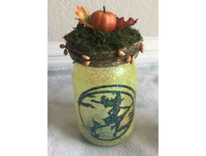 Autumn Witch Jar with Flameless Candle - Yellow Witch - Photo 1