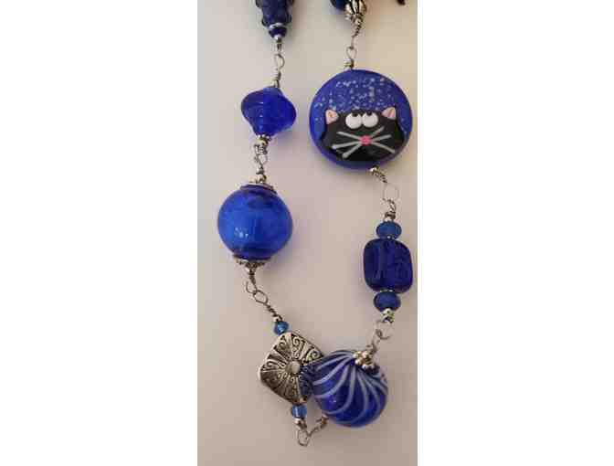 Handcrafted Lampwork Beads-Deep Blue with Black Cat