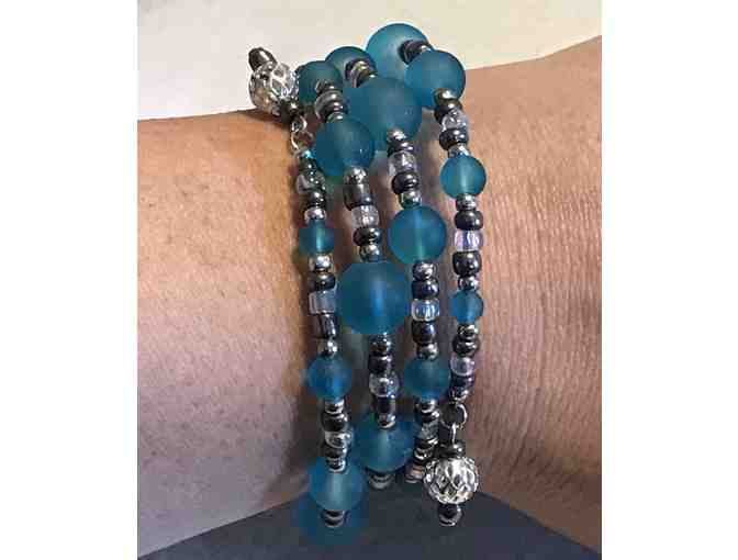 Lightweight Beaded Wrap Bracelet - Frosted Blue, Silver, and Clear