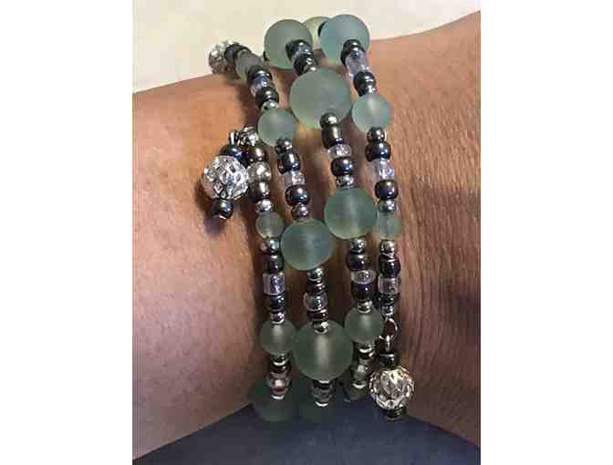 Lightweight Beaded Wrap Bracelet - Frosted Green, Silver, and Clear