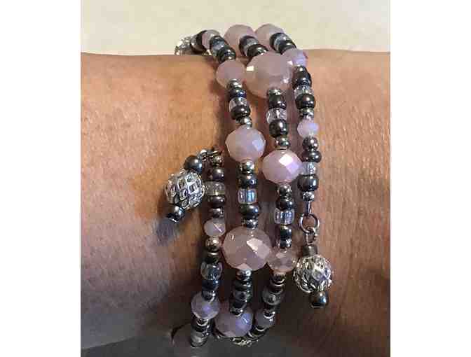 Lightweight Beaded Wrap Bracelet - Pink, Silver, and Clear