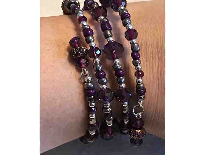 Lightweight Beaded Wrap Bracelet - Purple and Silver