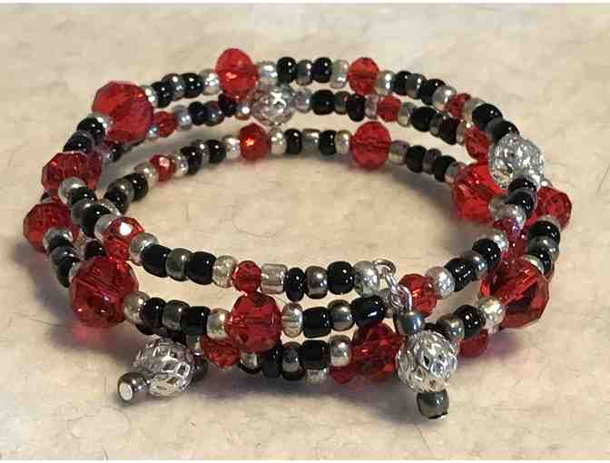 Lightweight Beaded Wrap Bracelet - Red, Black, and Silver