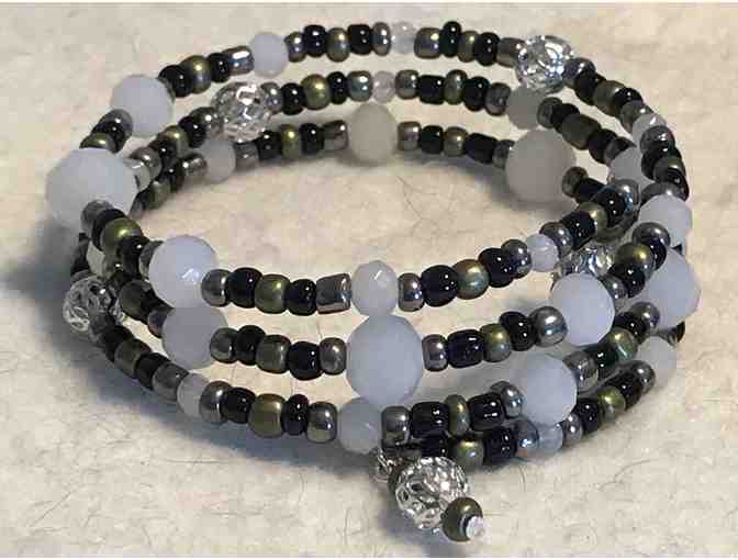 Lightweight Beaded Wrap Bracelet - White, Green, and Black