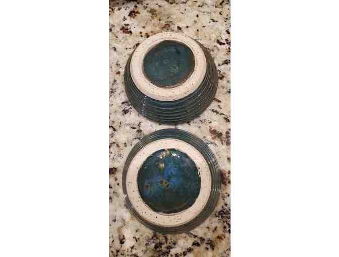 Hand Thrown Ceramic Cat Bowls- Blue