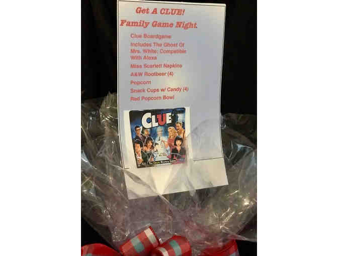 Clue Family Game Night, Gift Basket.