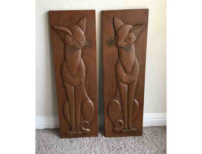 Pair of Siamese Cat Wooden Wall Plaques