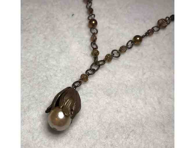 Czech Glass and Faux Pearl Beaded Necklace
