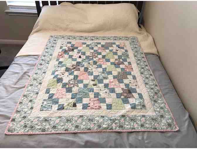 Pink & Blue with Cats Lap/Kids Quilt 52 x 42