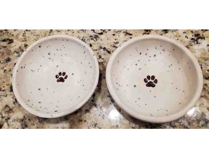 Hand Thrown Cat Dishes- Cream with Kitty Paws