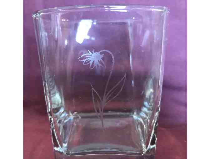 Etched Drinking Glasses - Set of 4 - Floral and Bee