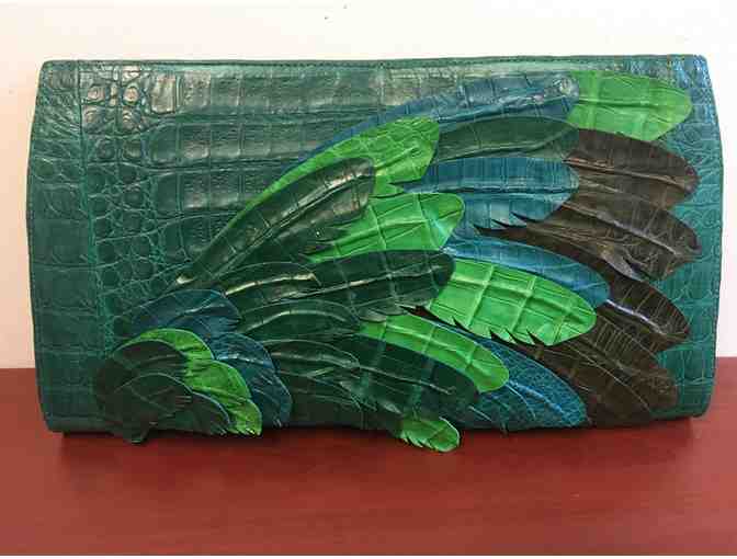 Nancy Gonzalez Green Crocodile Feather Slicer Clutch