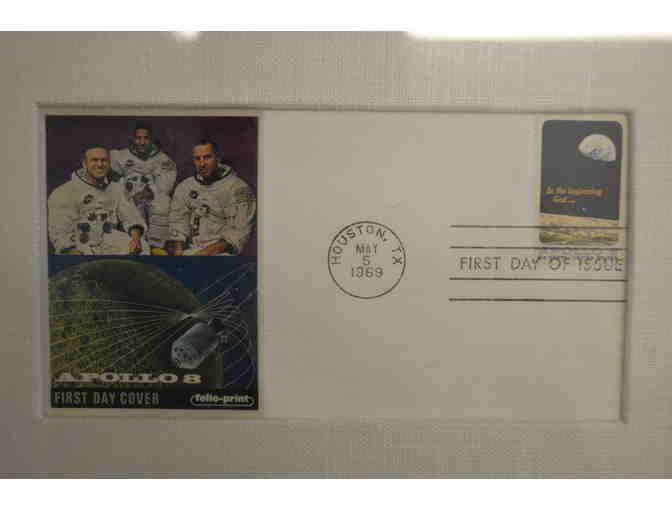 Framed Astronaut Collectible Stamps and Encounter With Tiber Autographed by Buzz Aldrin