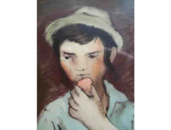 Untitled, Jewish Boy Eating Apple by Ehrman Aeli (?) w/ frame