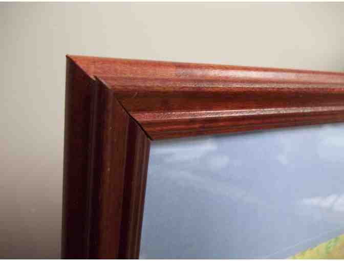 'Kiddush Levana' watercolor by M. Kosman w/ red-stained wooden frame