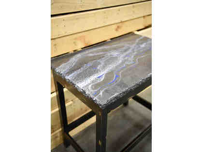The Wave Epoxy Table tall table with wavy blue epoxy in gray