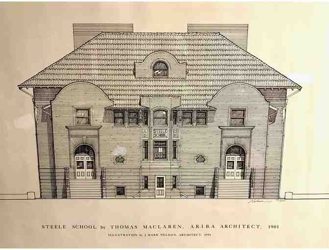 Art - Original Steele Elementary School - Framed Architectural Drawing