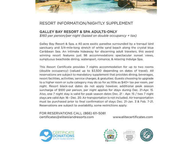 Galley Bay Resort & Spa Vacation Package - Valued at $3,500
