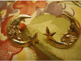 Man in the Moon & Star Silver Earrings