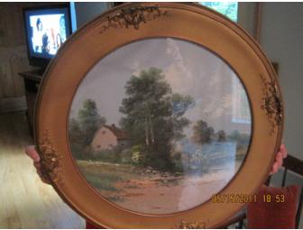 Antique Ornate Wood Gesso Oval Picture