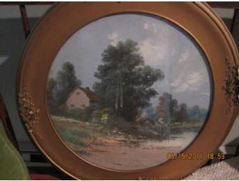 Antique Ornate Wood Gesso Oval Picture