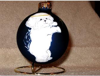 Bichon Hand Painted Blue Ornament